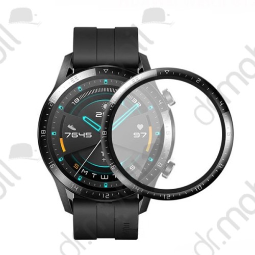 Képernyővédő üveg fólia Huawei Watch GT 2 46mm (1 db-os, 0.2mm, edzett üveg, karcálló, 9H,) ráhajló fekete számozott kerettel 